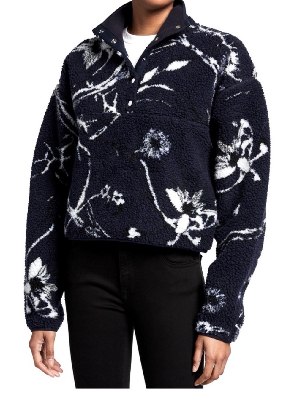 rag & bone Navy and White Floral Sherpa Pullover